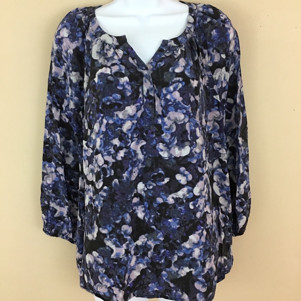 Max Studio SZ LG Blouse 100% Silk Purple/Navy